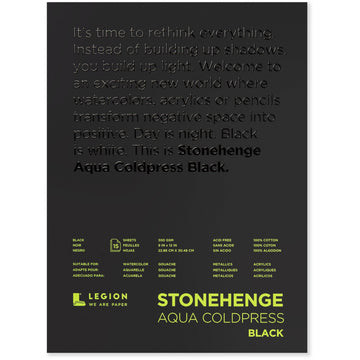 Stonehenge Aqua Black Medium Weight Pad, 140lb, Coldpress, 9 x 12 Inches, 15 Sheets for Wet and Dry Media