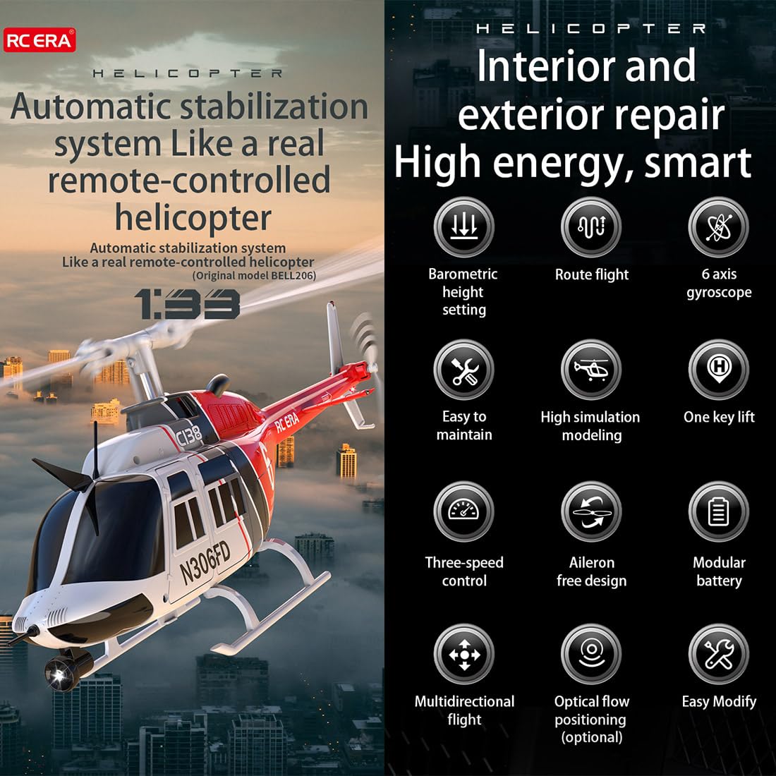 C138 RC Helicopter for Adults, 2.4G 1/30 6CH RC Military Helicopter with 6-axis Gyro 6G/3D Flips & One Key Take Off/Landing Remote Control Airplane