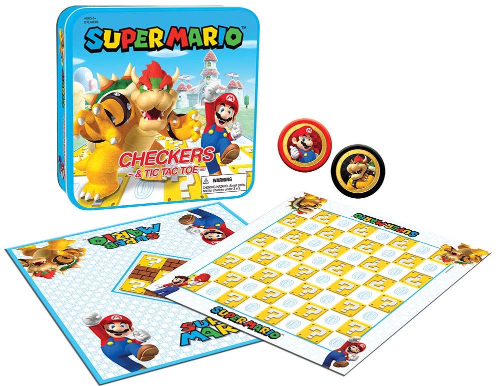 USAOPOLY Super Mario Checkers & Tic-Tac-Toe Collector's Game Set for 2 players | Featuring Mario & Bowser | Collectible Checkers and TicTacToe Perfect