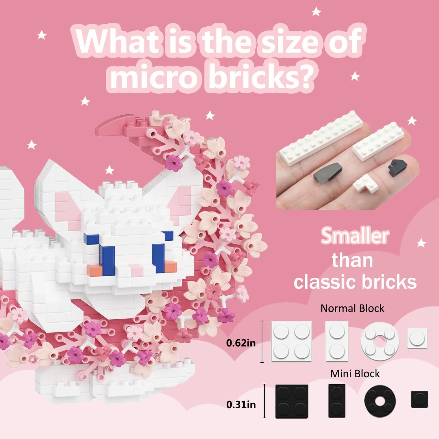 TENYEAH 2 in 1 Mini Building Block Set Animals with Flower and Moon, Micro Brick Toy Cats, Creative Art Craft and Home Decor, Birthday Gifts Idea