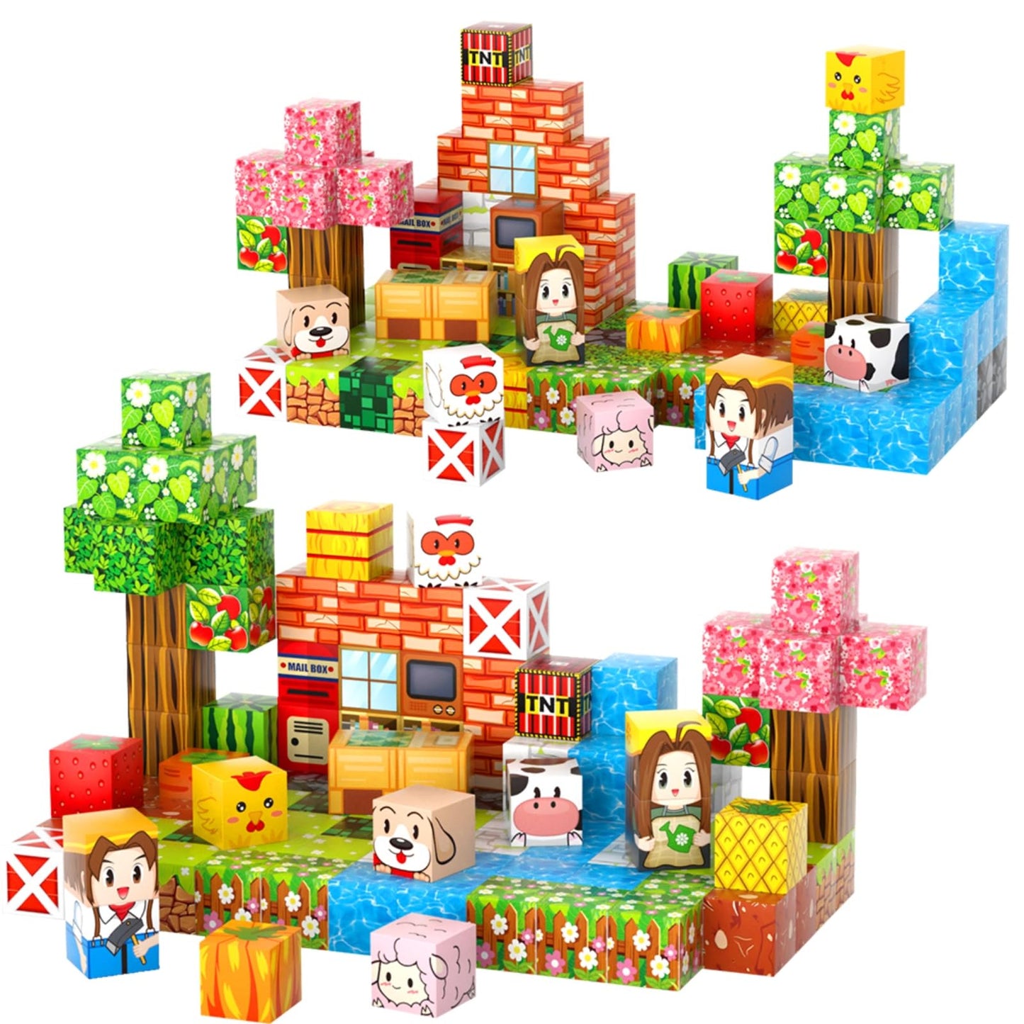 FXZYIXS Magnetic Blocks, 117-Piece 0.8in Building Farm Magnet Game Set, Stacking Building Blocks Cubes Magnets for Kids, STEM Sensory Creative Toys
