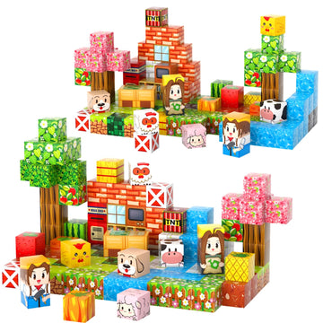 FXZYIXS Magnetic Blocks, 117-Piece 0.8in Building Farm Magnet Game Set, Stacking Building Blocks Cubes Magnets for Kids, STEM Sensory Creative Toys