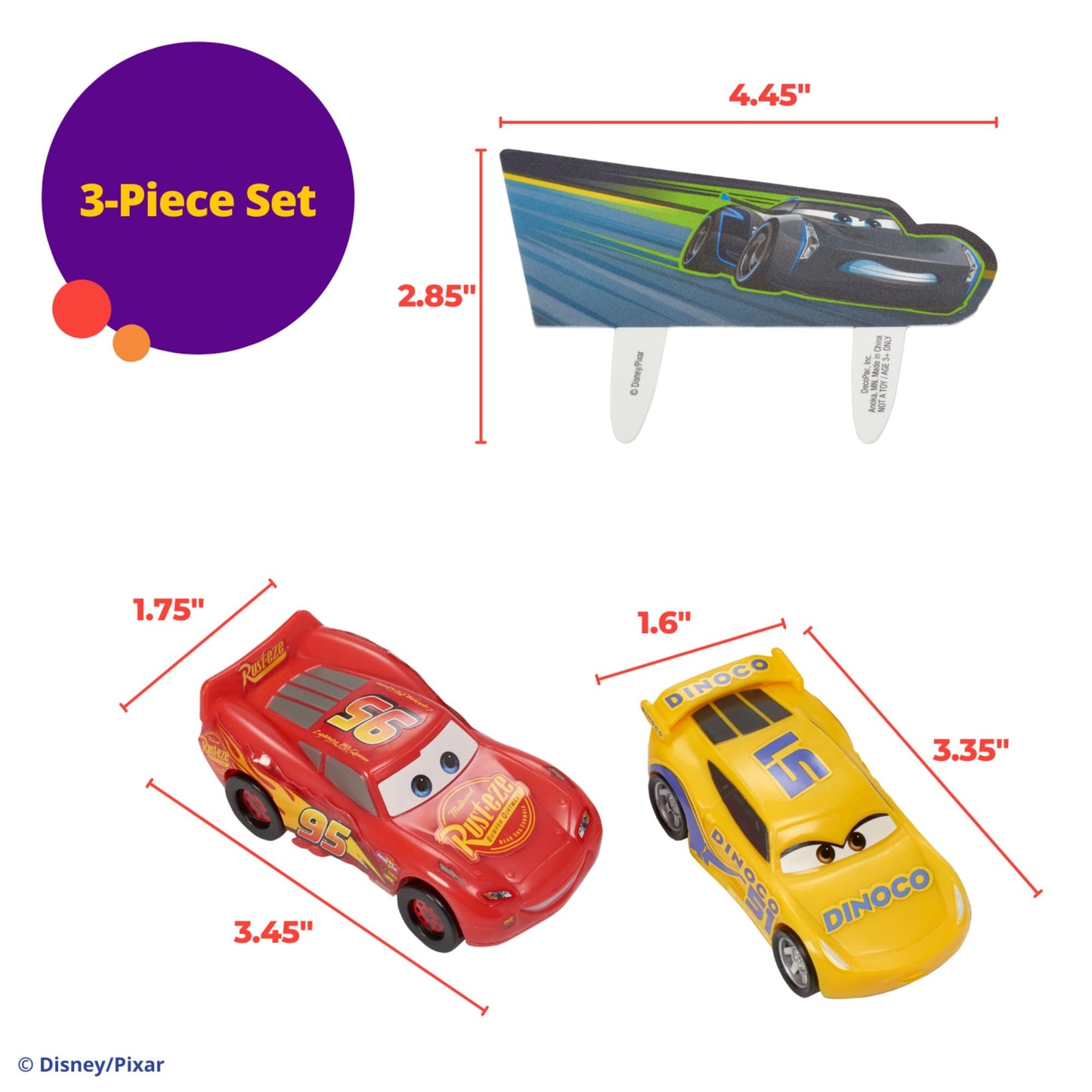 DecoSet® Disney and Pixar Cars 3 Ahead of The Curve Cake Topper, 3-Piece Set featuring Lightning McQueen, Cruz Ramirez, and Jackson Storm