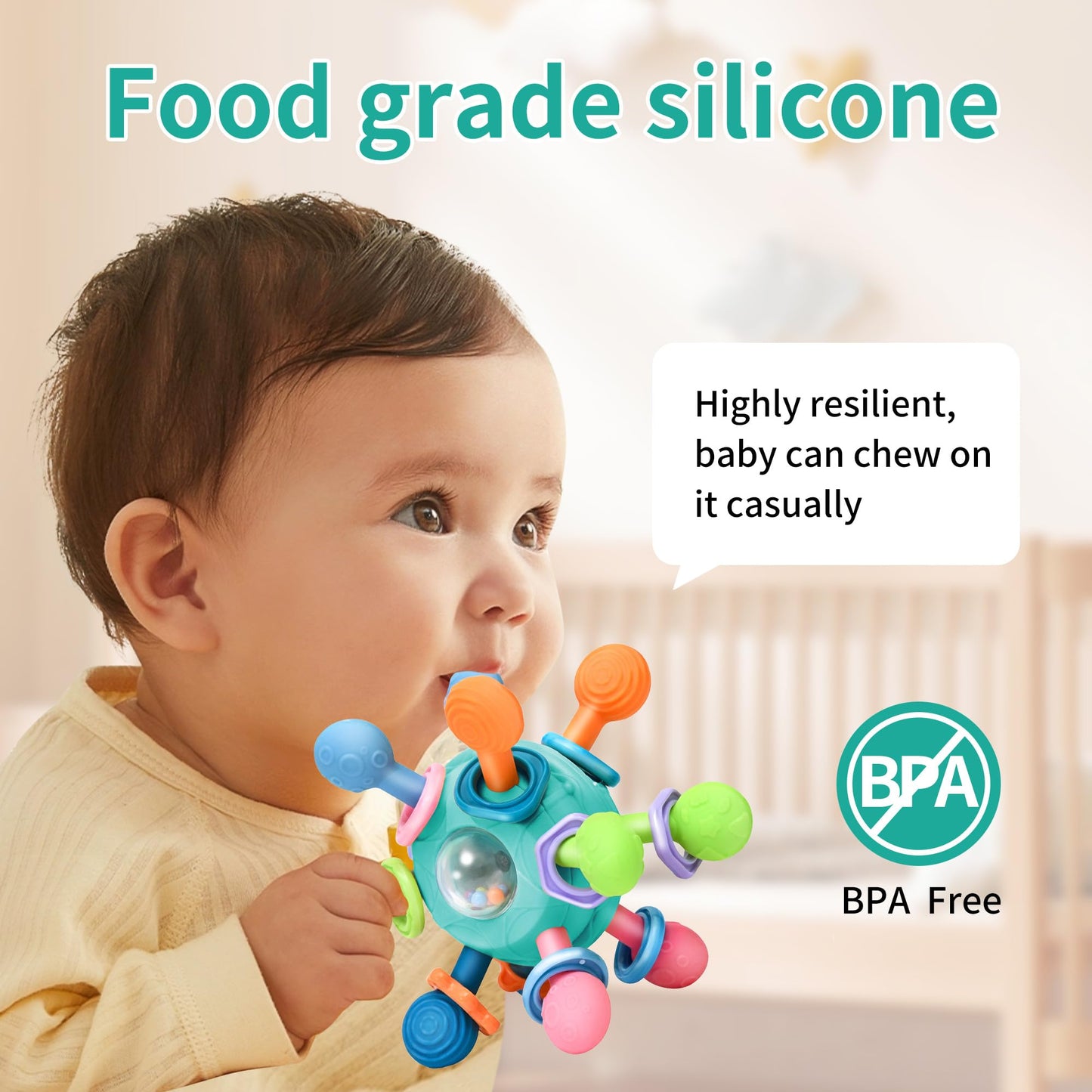 Baby Montessori Teething Toys for 0-6 6-12 Months BPA Free Sensory Toys for Babies 0 3 6 9 12 18 Months Newborn Infant Learning Developmental Chew