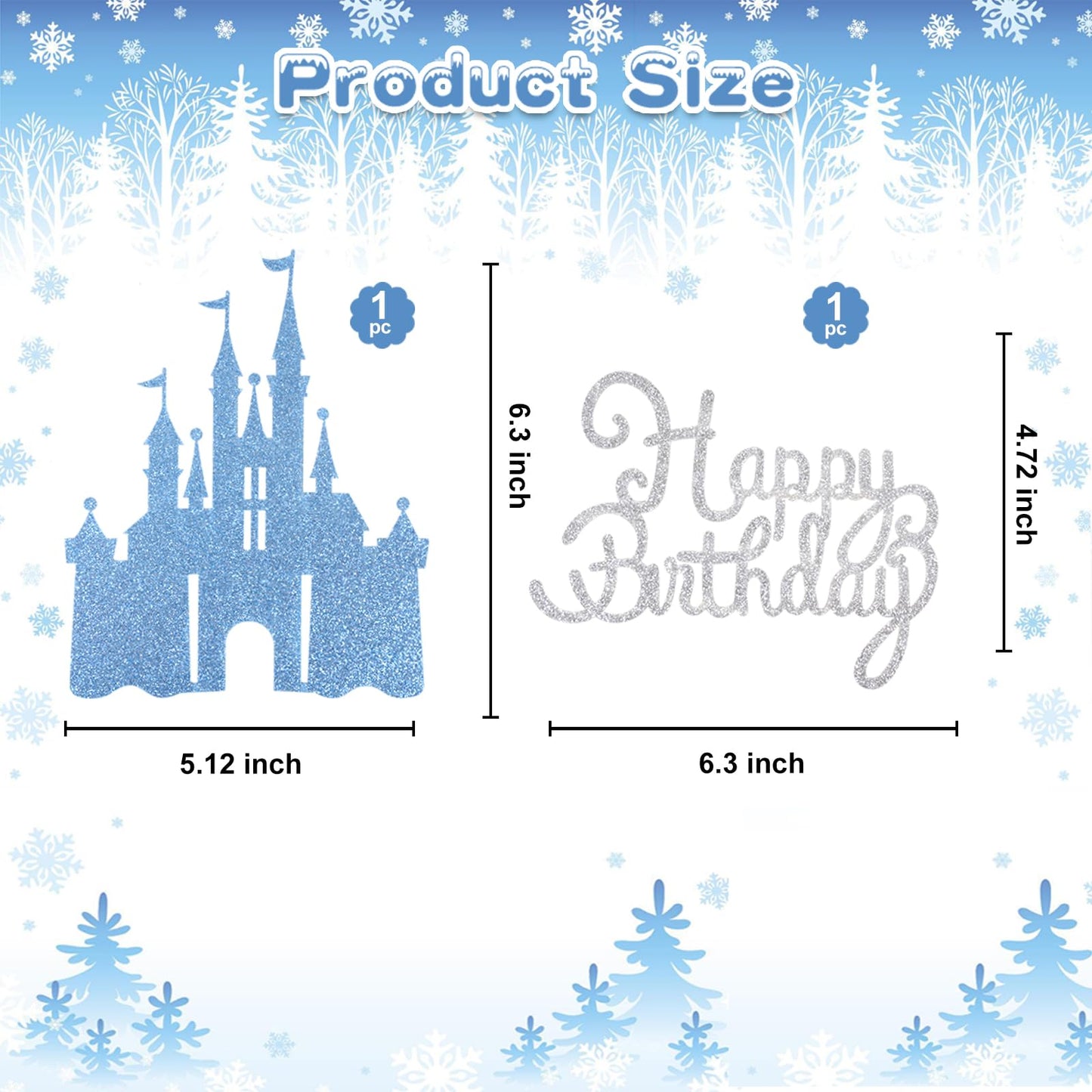 2Pcs Frozen Cake Toppers for Princess Winter Wonderland Theme Party Decor