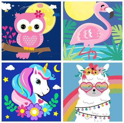 MXCFZX 4 Pack Paint by Numbers for Kids - Paint by Number for Kids Beginners Easy Acrylic Watercolor Paint Numbers Canvas Arts for Kid Ages 4-8,Oil
