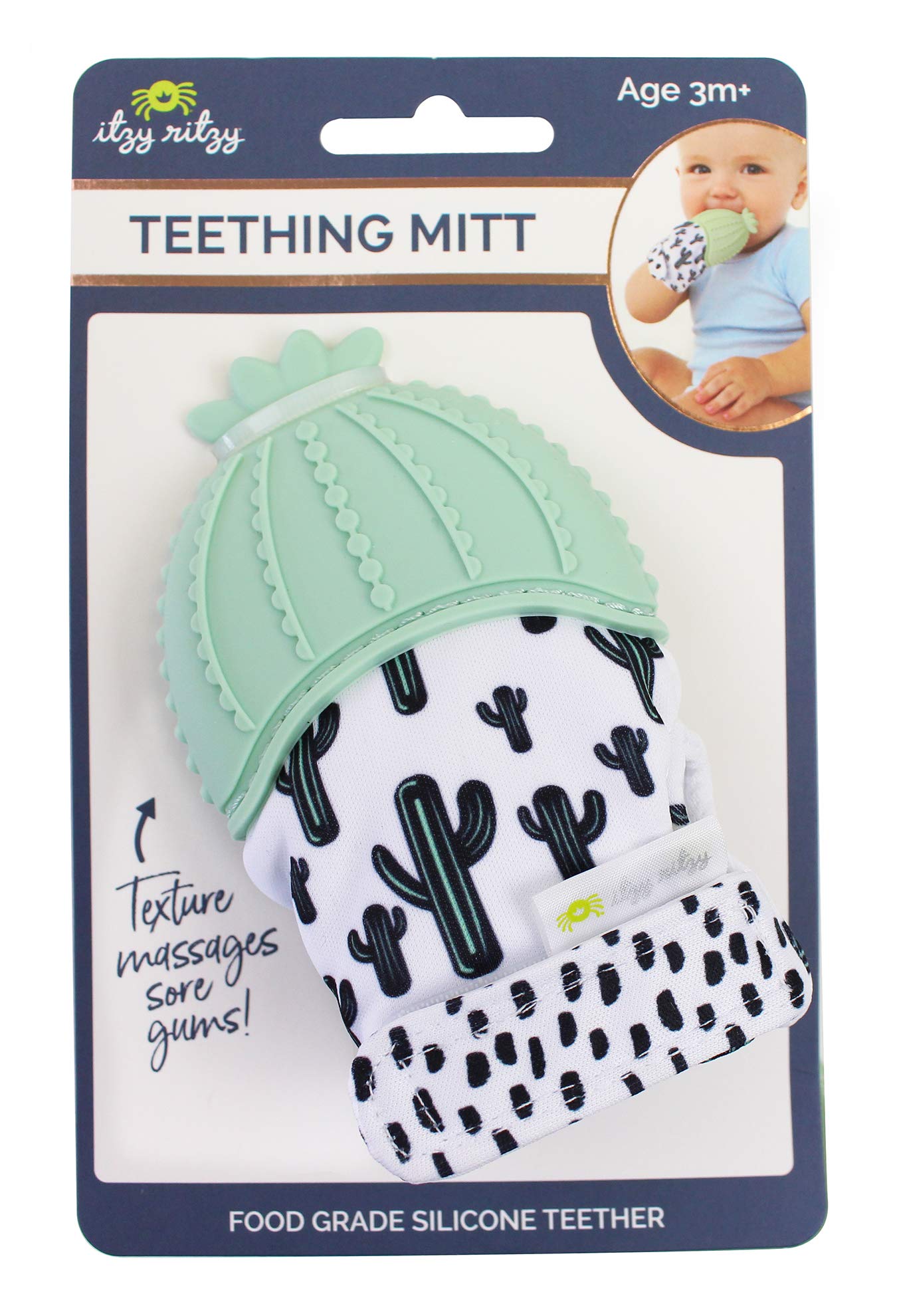Itzy Ritzy Silicone Teething Mitt - Soothing Infant Teething Mitten with Adjustable Strap, Crinkle Sound & Textured Silicone to Soothe Sore & Swollen