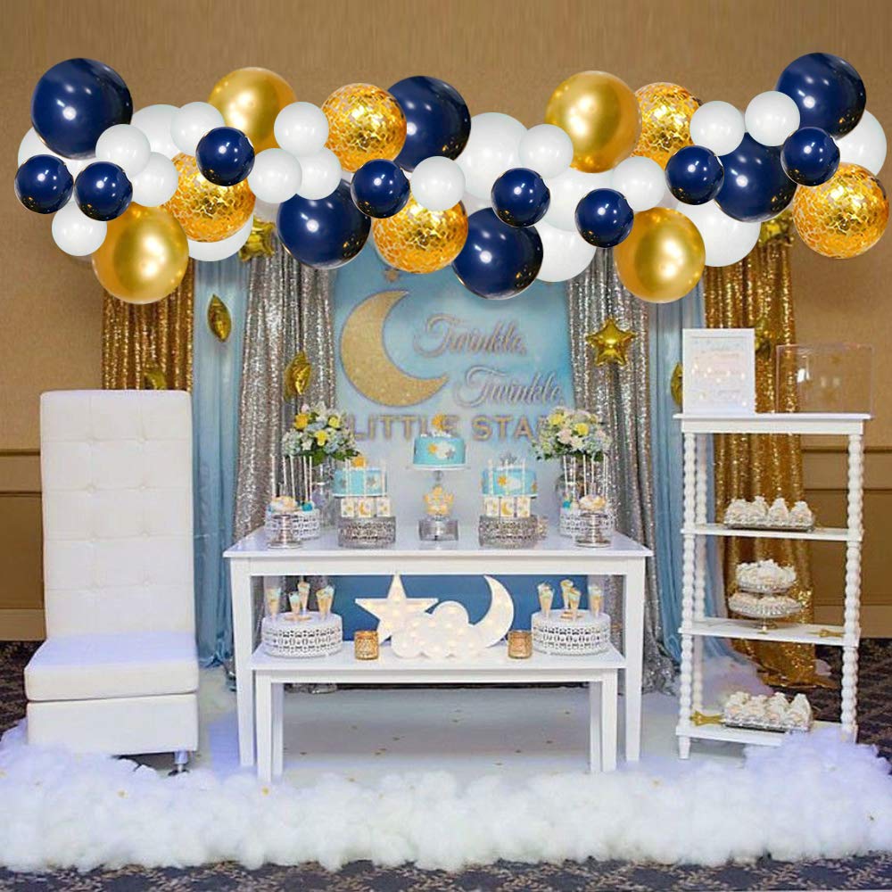 Navy Blue Gold Balloons Garland Kit, 120 pcs Navy and Gold Confetti White Balloons Arch for Graduation Birthday Party Baby Shower DIY Decoration