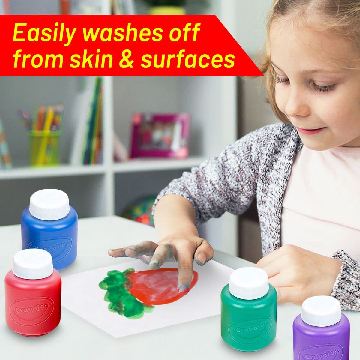 Kids Painting Set, Washable Paint for Kids 6 Colors, Painting Smock, Non Toxic Tempera Paint 2 oz Each, Paints for Toddlers Art, Craft, Home Finger