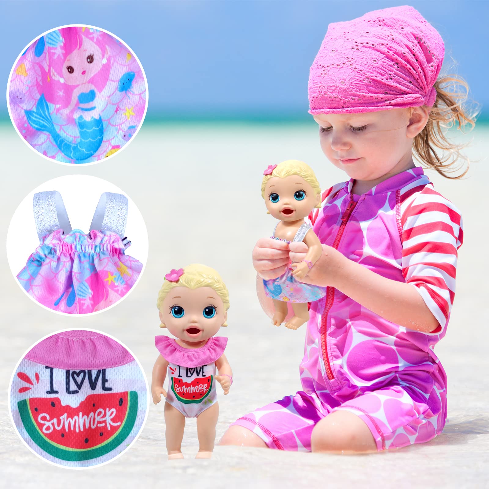 ARTST Alive Baby Clothes, 7 Sets Baby Doll Clothes Accessories Dress Swimsuit Outfit for 10-12 Inch Dolls Girls Birthday Xmas