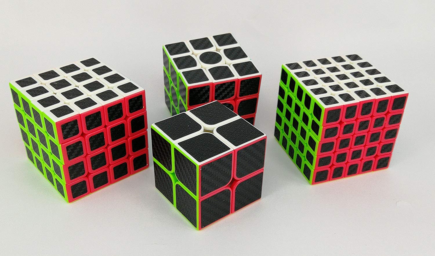 CFMOUR Original Speed Cube Set, 2x2 3x3 4x4 5x5 Carbon Fiber Cube Bundle for Kids, Smooth Original Cube