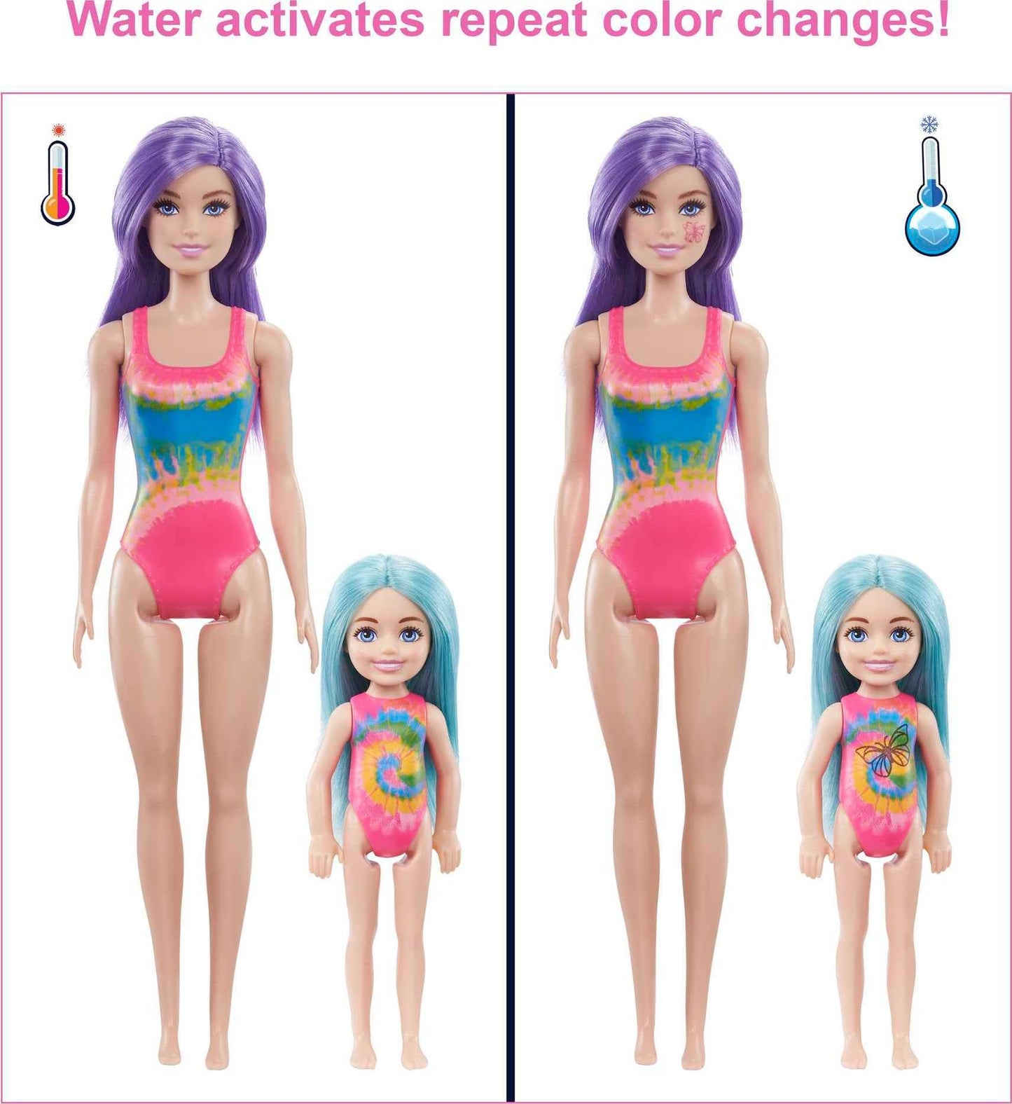 Barbie Color Reveal Toy Set, Tie-Dye Fashion Maker with Barbie & Chelsea Dolls & Accesssories, 50 Surprises Including Pets