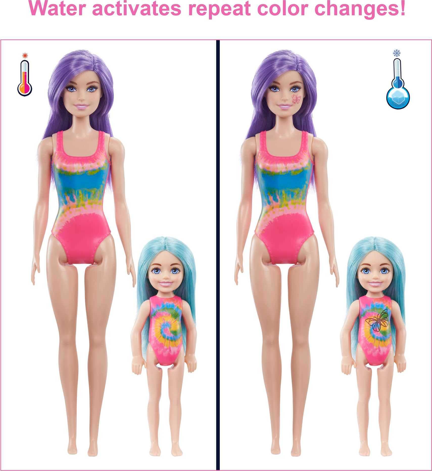 Barbie Color Reveal Toy Set, Tie-Dye Fashion Maker with Barbie & Chelsea Dolls & Accesssories, 50 Surprises Including Pets