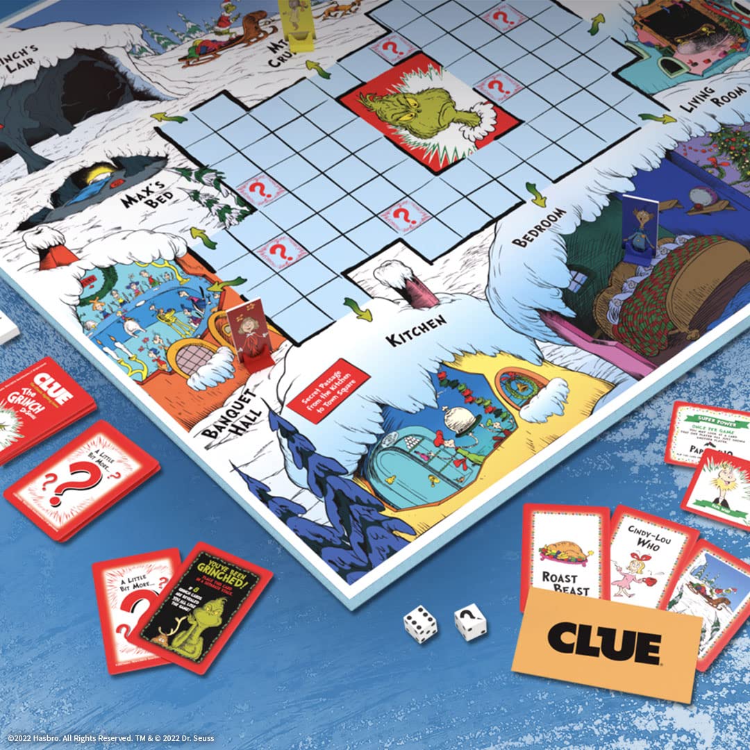 CLUE: The Grinch, Classic Mystery Board Game, Solve the Holiday Theft in Whoville with Cindy-Lou & More, Discover Who, Where, and What was Taken
