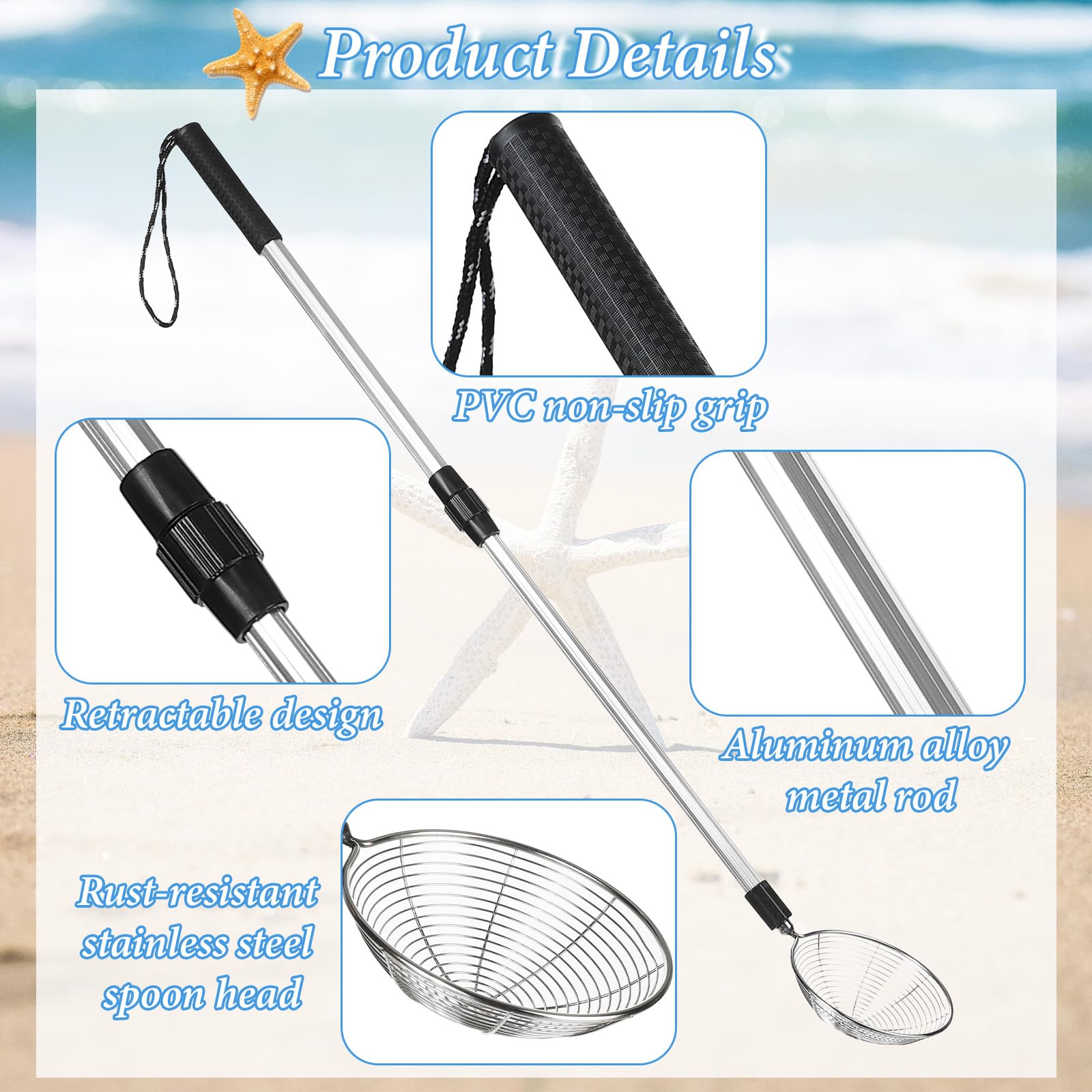 Agolctry 2 Pack Sand Sifter for Beach Shell Scooper with Seashell Bag and Sand Shovel Adjustable Shark Teeth Sifter Shelling Tools for Beach Seashell