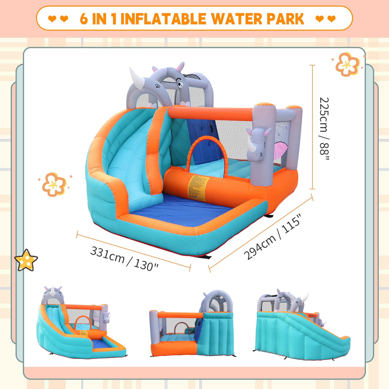 SunSports Inflatable Water Slide for Kids Backyard, Bounce House for Kids, Water Bounce House with Waterslide, Blow Up Water Park Bouncy House