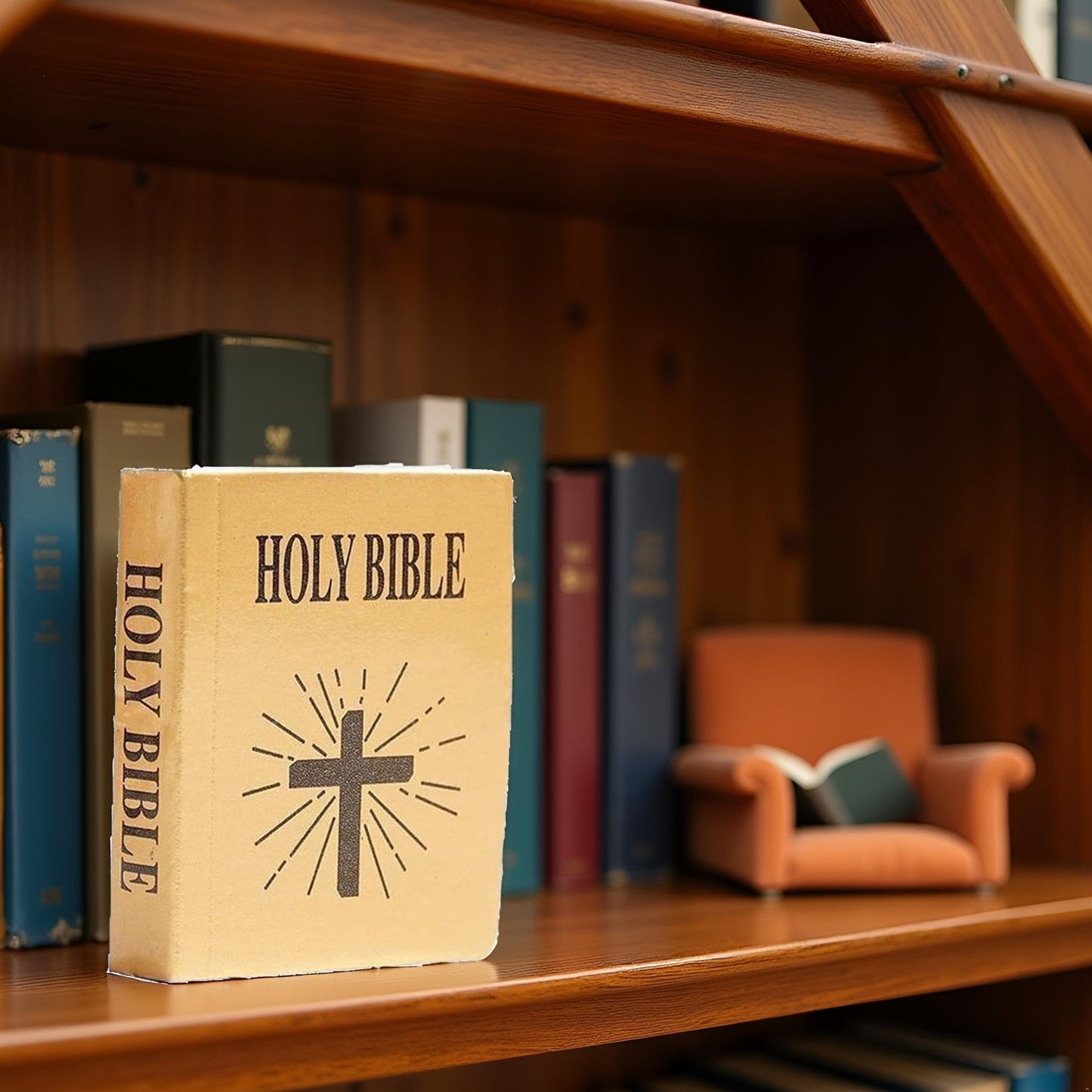 Brown Mini Bible Pocket Book Dollhouse Miniature Book Bookshelf Bedroom Library Accessories?Dollhouse Furniture, Miniature Dollhouse Accessories,Dolls