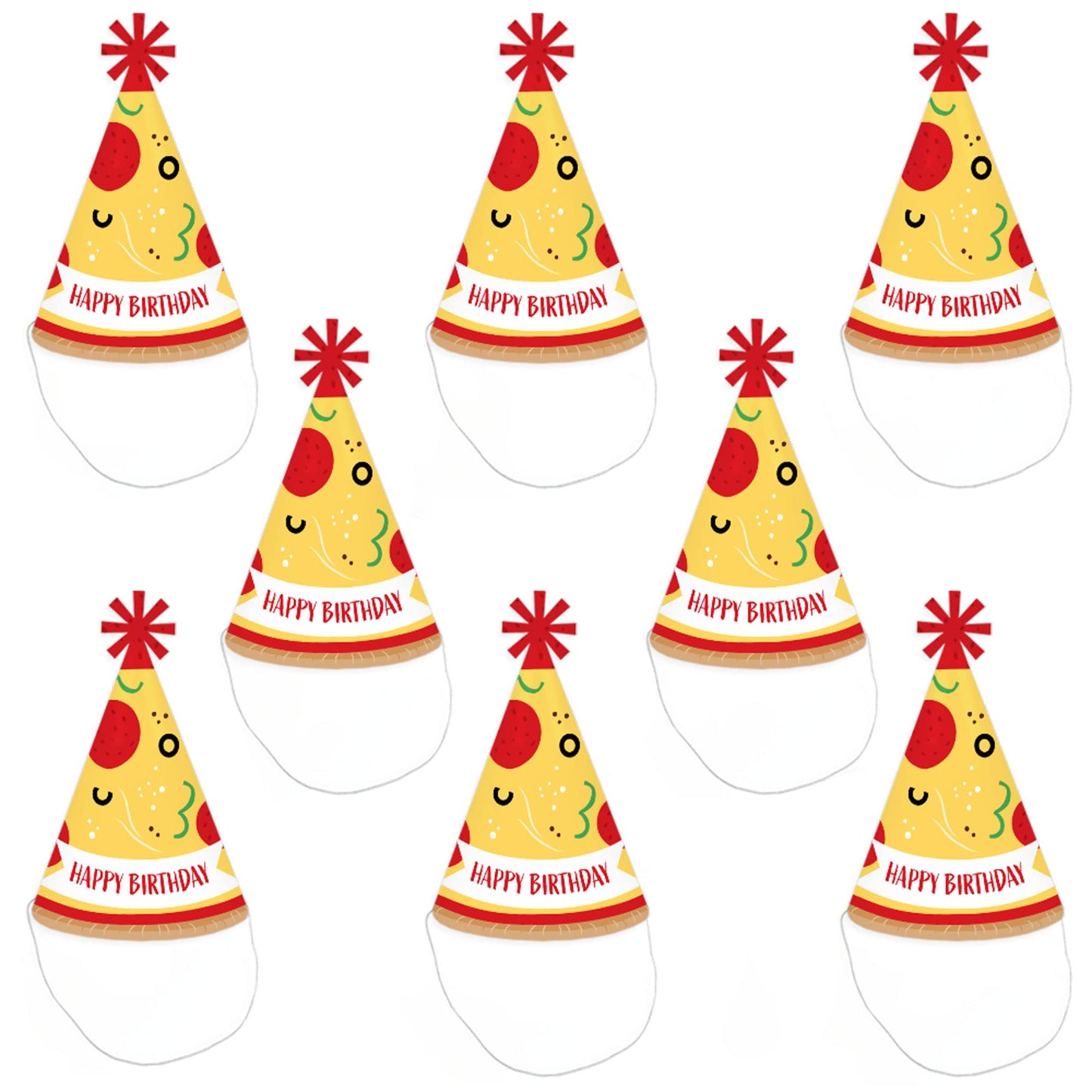Big Dot of Happiness Pizza Party Time - Cone Happy Birthday Party Hats for Kids and Adults - Set of 8 (Standard Size)