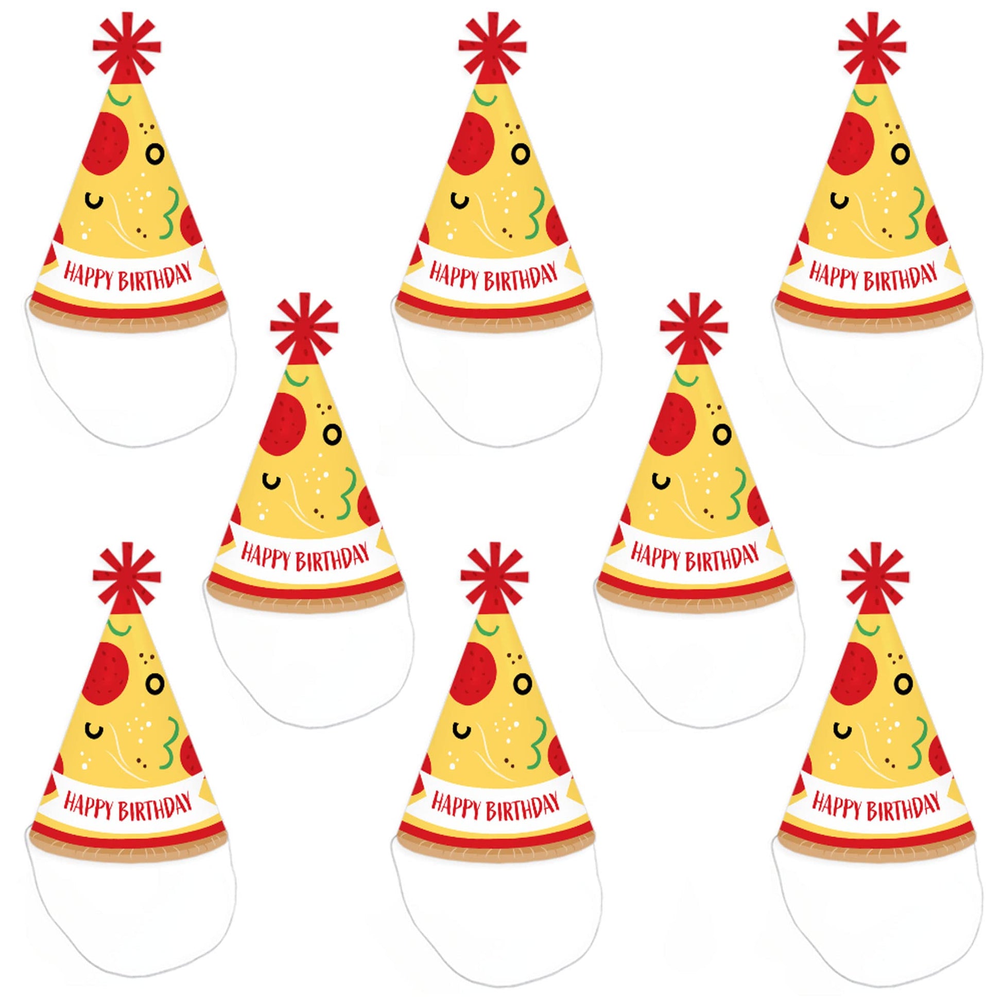 Big Dot of Happiness Pizza Party Time - Cone Happy Birthday Party Hats for Kids and Adults - Set of 8 (Standard Size)