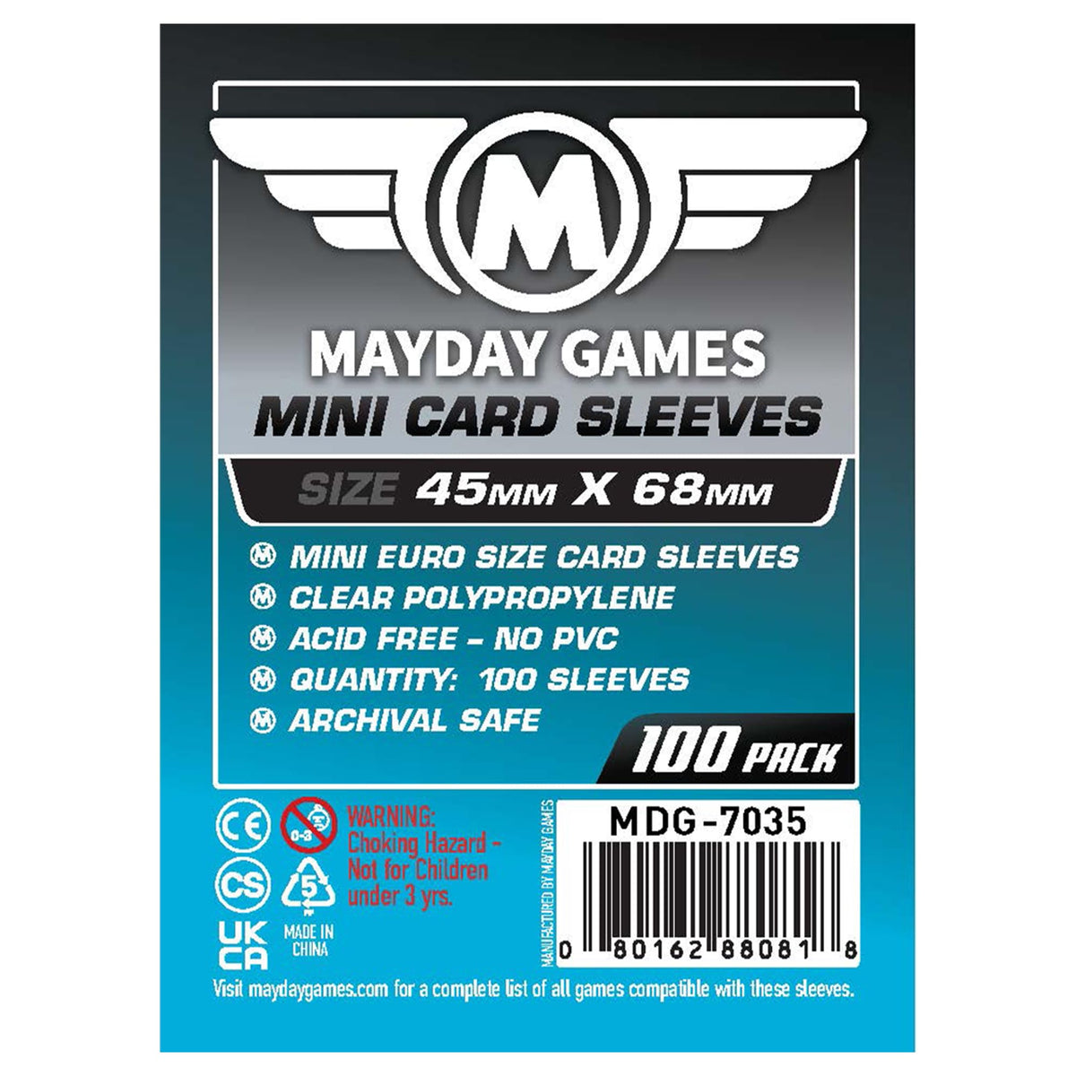 MayDay Games Mini Euro Card Sleeves 45x68mm, 40 Micron, 100 Pack, MDG-7035