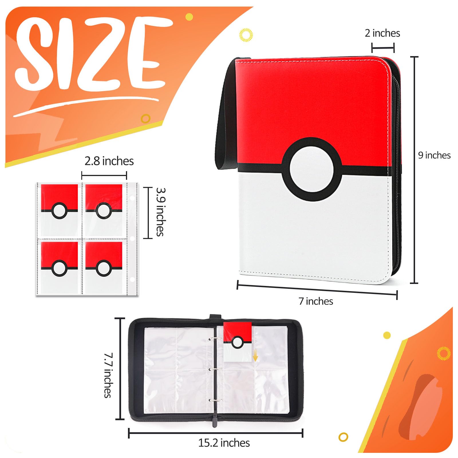 Card Binder 4 Pocket, Trading Card Holder Fits 400 Cards With 50 Removable Sleeves, Portable Collection Card Ablum, Game Card Case book With Zipper