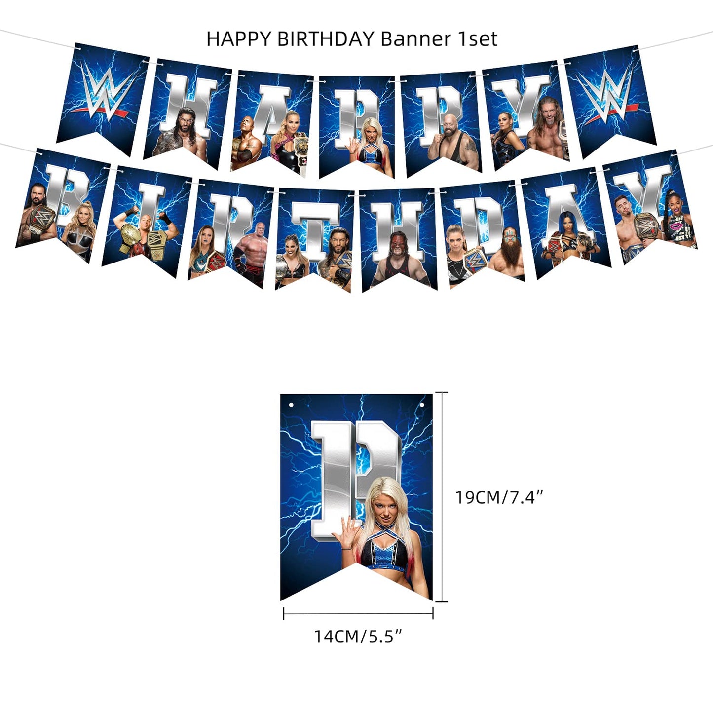 Wrestling Birthday Party Decorations Supply Set for Kids with Happy Birthday Banner, Cake Topper, Cupcake Toppers, Balloons for Party Decorations