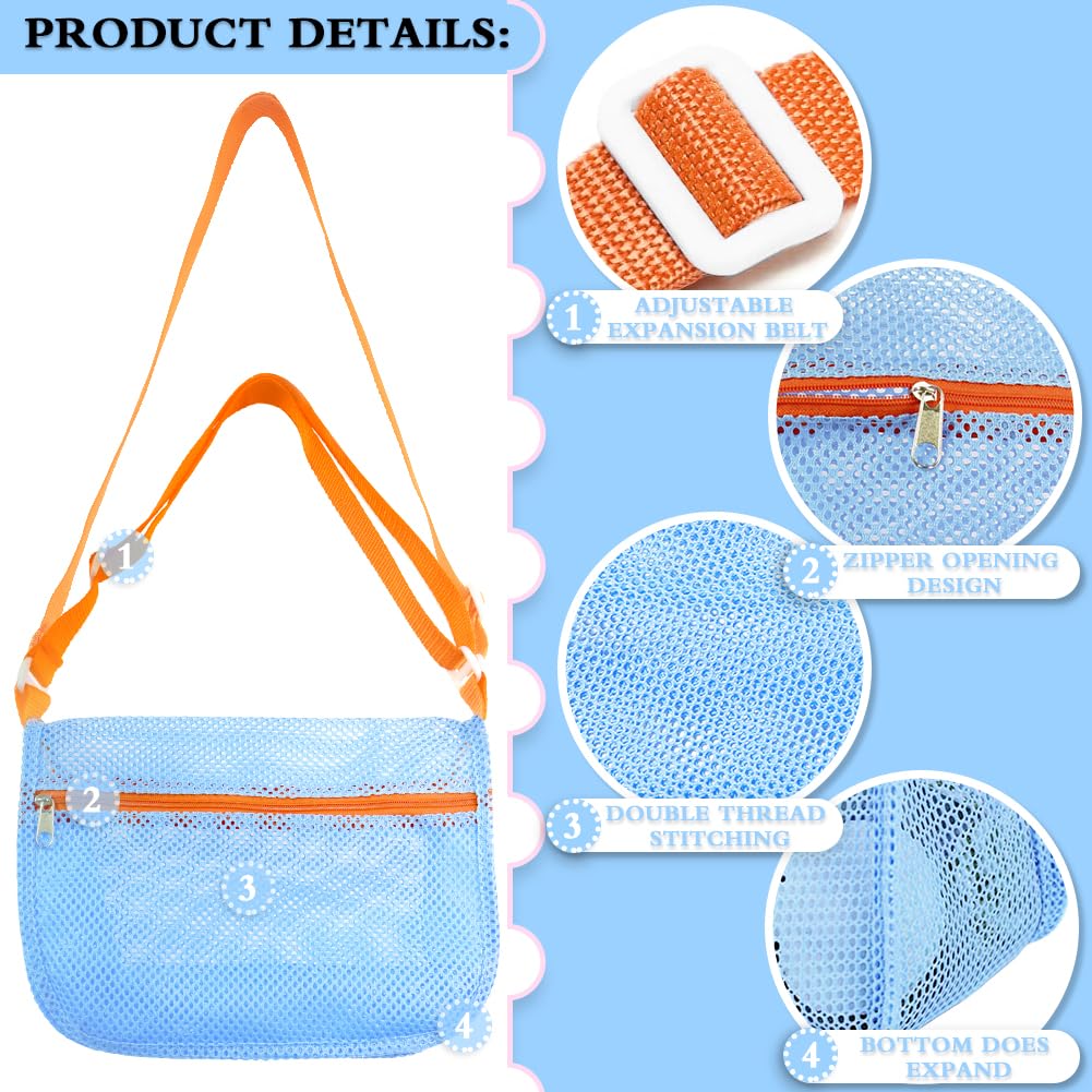 UMUACCAN Beach Toy Mesh Beach Bag, 3Pcs Seashell Collecting Bags with Adjustable Shoulder Straps, Sand Snow Toys for Kids Shell Bags for Picking Up