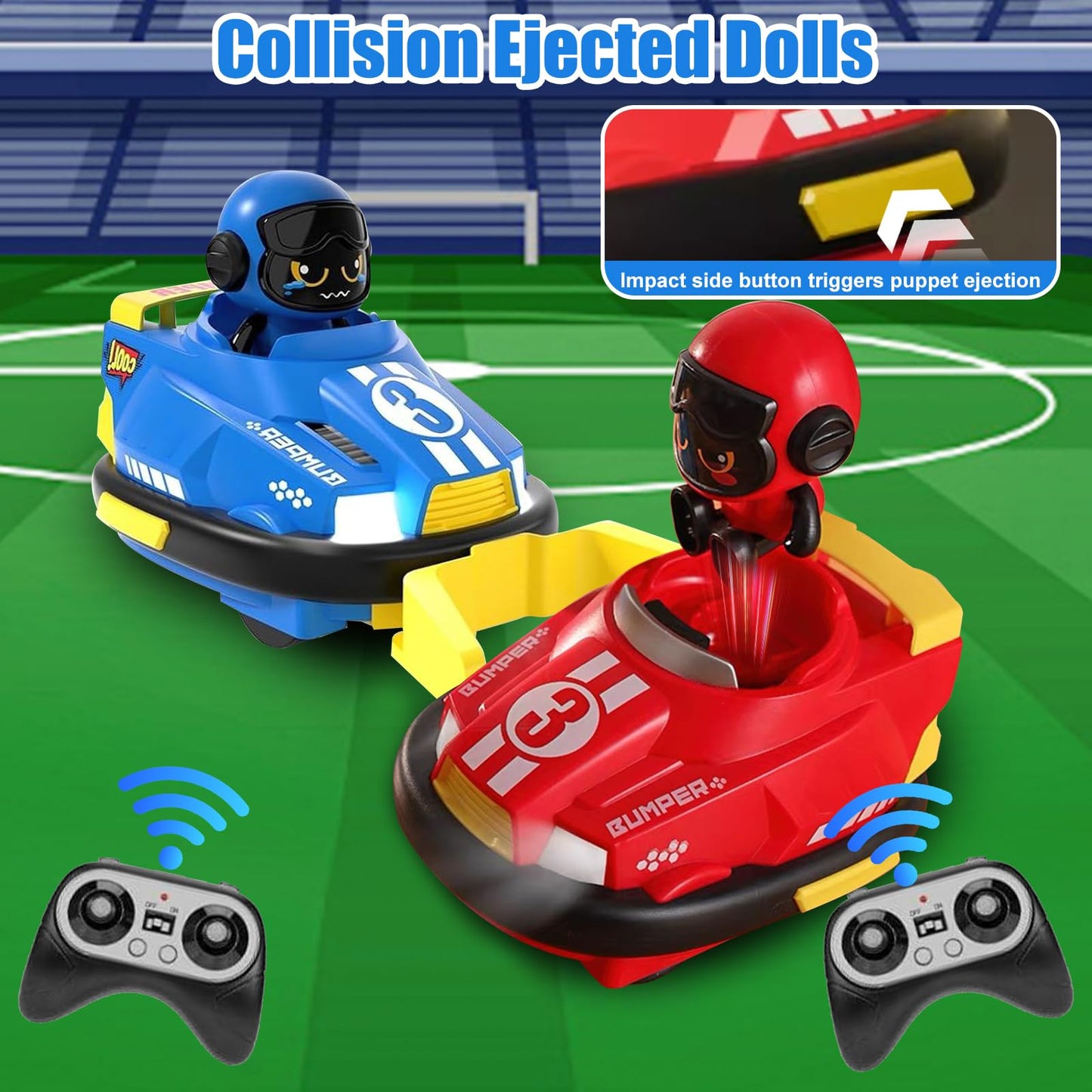 OBEST 2 Pack Remote Control Bumper Cars Toys for Kids, Speed Games, RC Battle Bumpers, Cartoon Cars with Music & Light, Christmas Birthday Gifts