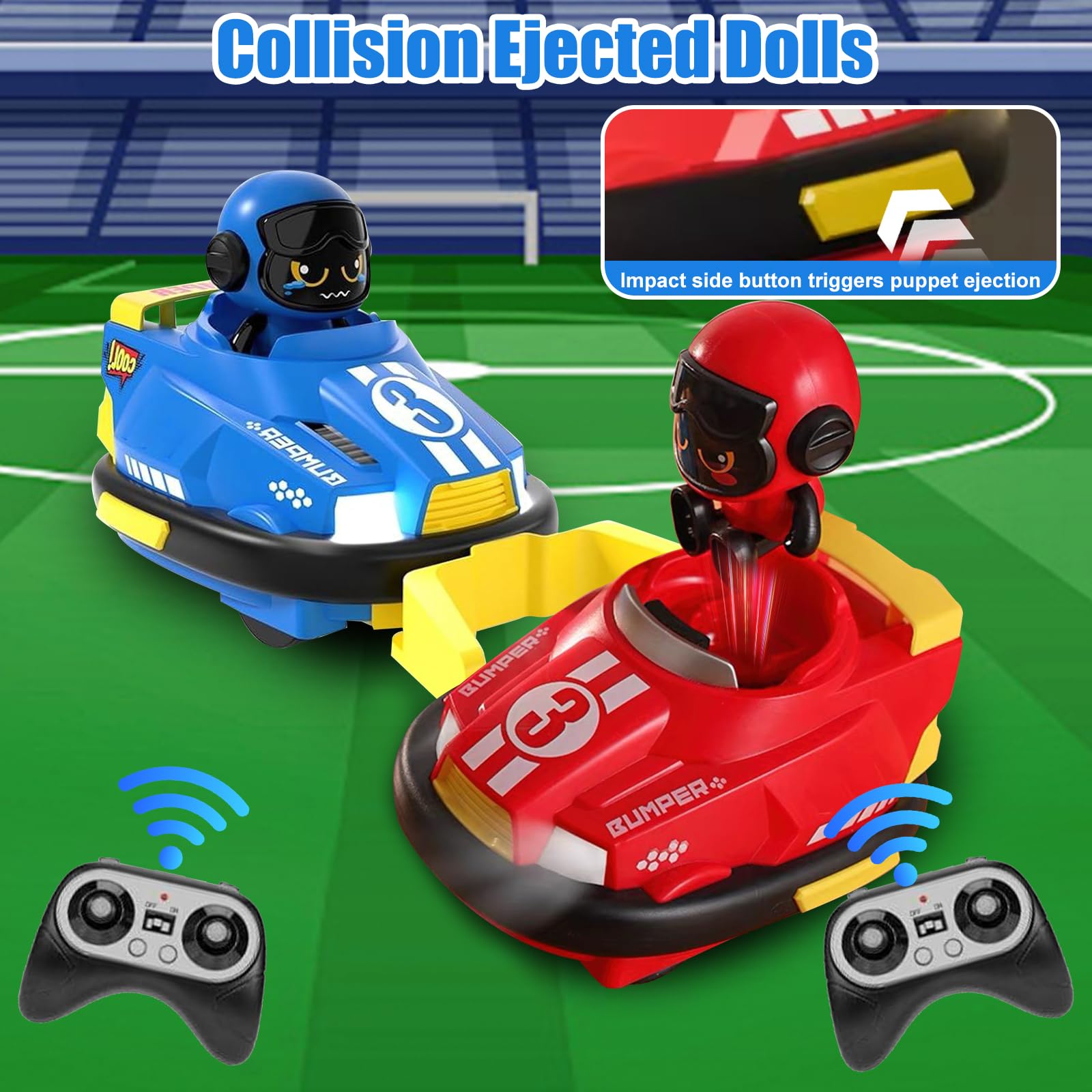 OBEST 2 Pack Remote Control Bumper Cars Toys for Kids, Speed Games, RC Battle Bumpers, Cartoon Cars with Music & Light, Christmas Birthday Gifts