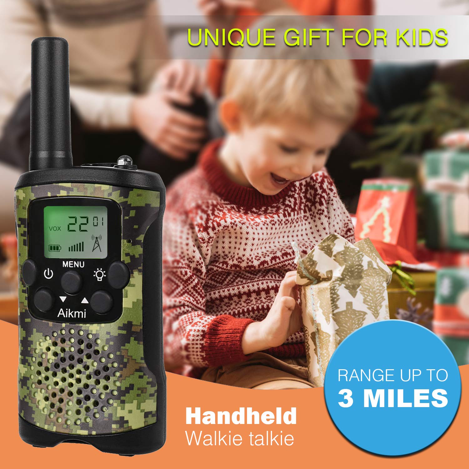 Gifts for Kids Aged 5-12 Boy Toys Kids Walkie Talkies 22 Channel 2 Way Radio 3 Miles Long Range fit Outdoor Adventure Hunt Game Camp Toys for Boys 6 7