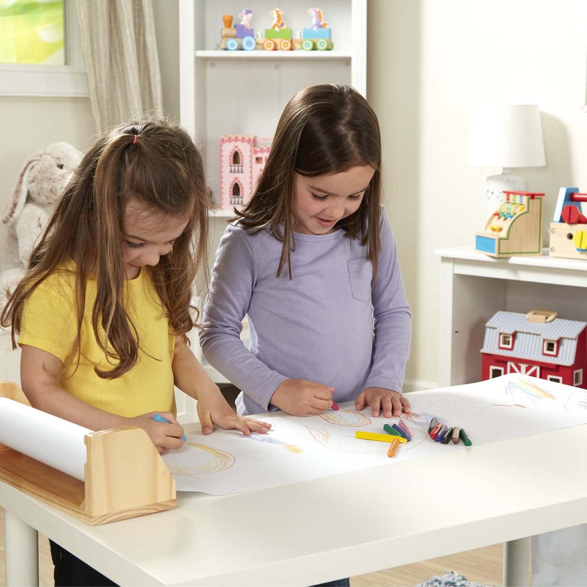 Melissa & Doug Wooden Tabletop Paper Roll Dispenser with 12” x 75-Foot White Bond Paper & Roller, Art Supplies for Drawing, Painting, Crafting &