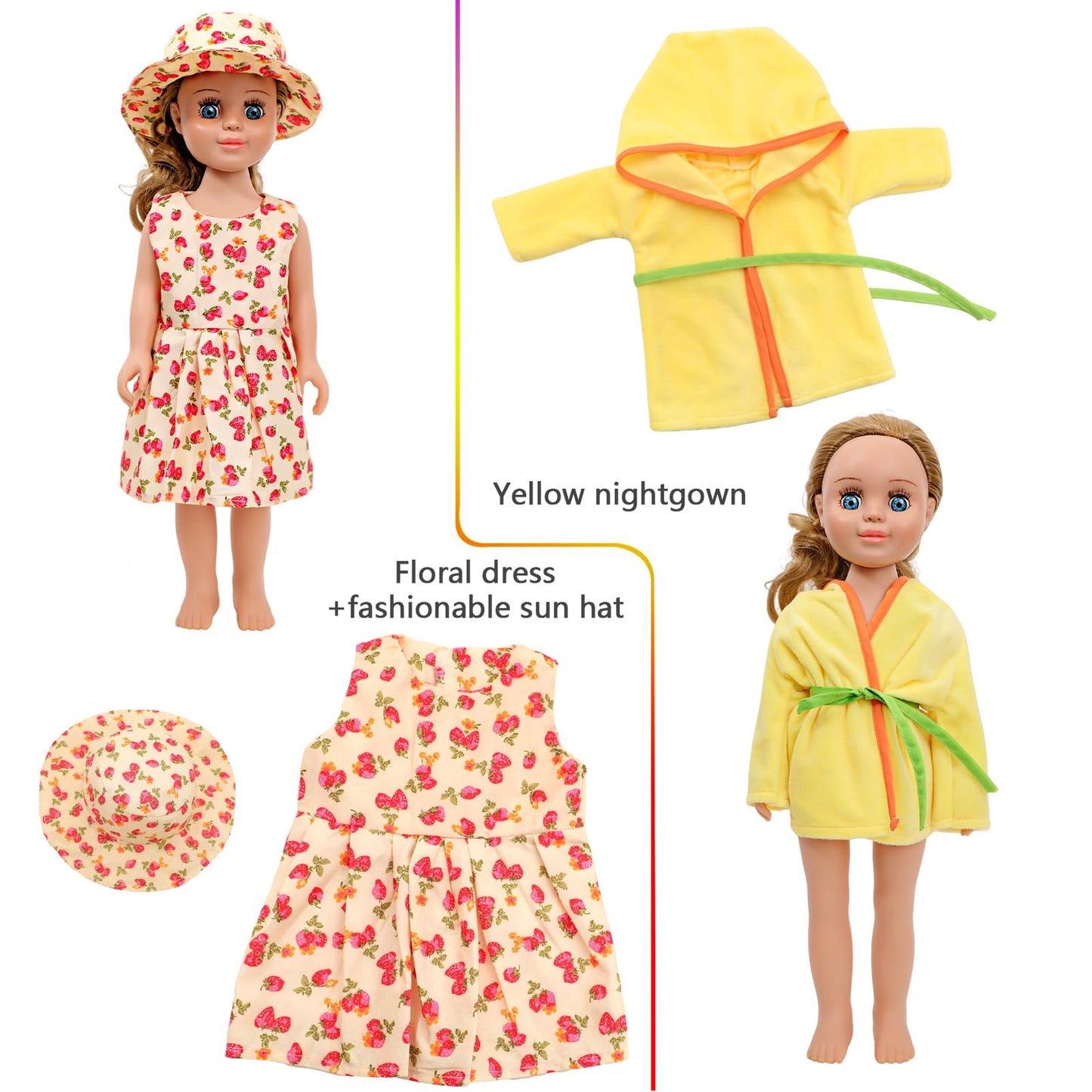 MSYO 10 Sets 20 Pcs Doll Clothes & Accessories for 17-18 Inch Dolls | Girl Doll Outfits with Dresses, Swimwear, Pajamas, Hats & Hair Clips