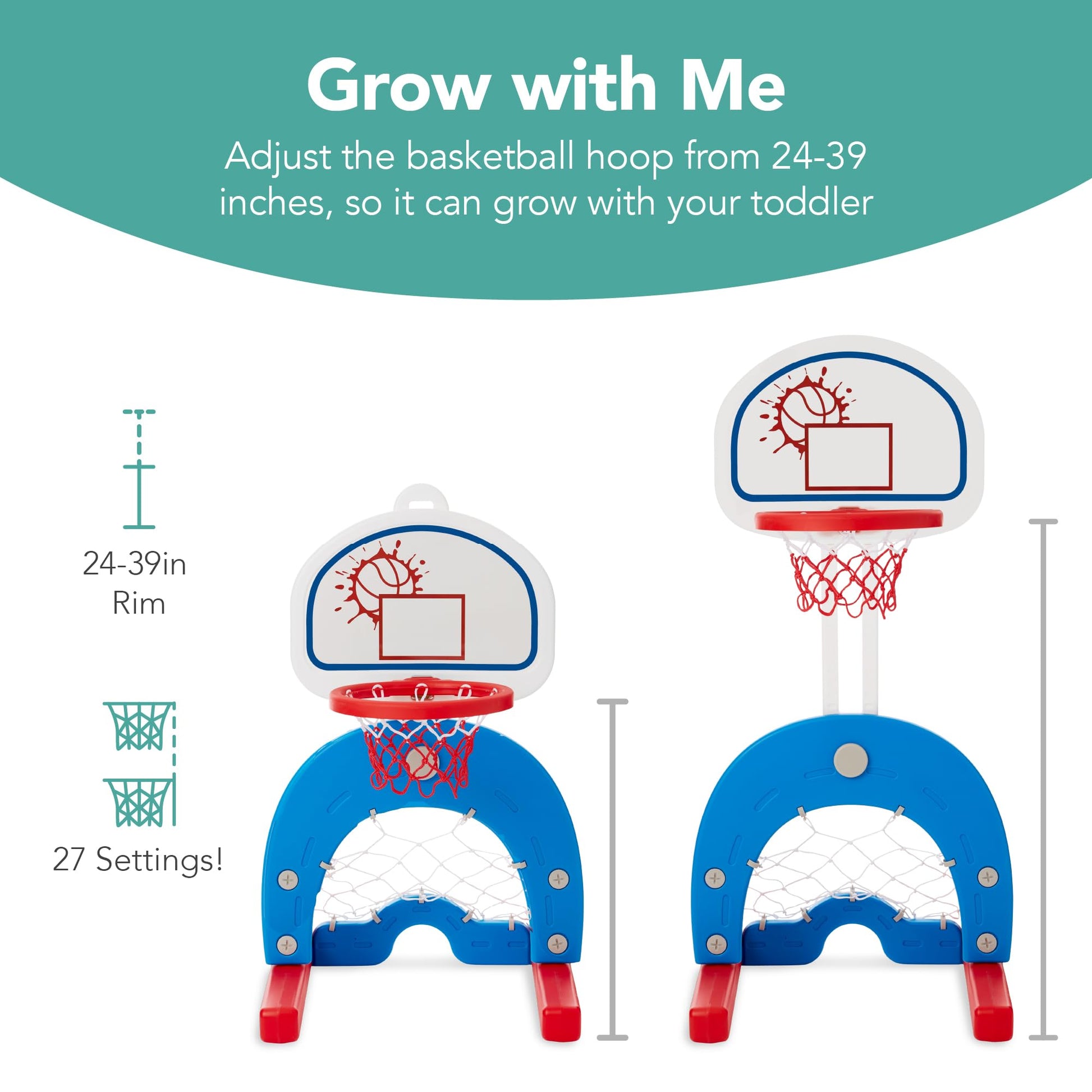 Best Choice Products Toddler Basketball Hoop with 27 Adjustable Heights, 3-in-1 Kids Sports Center with Soccer Goal, Indoor Outdoor Sports Toy