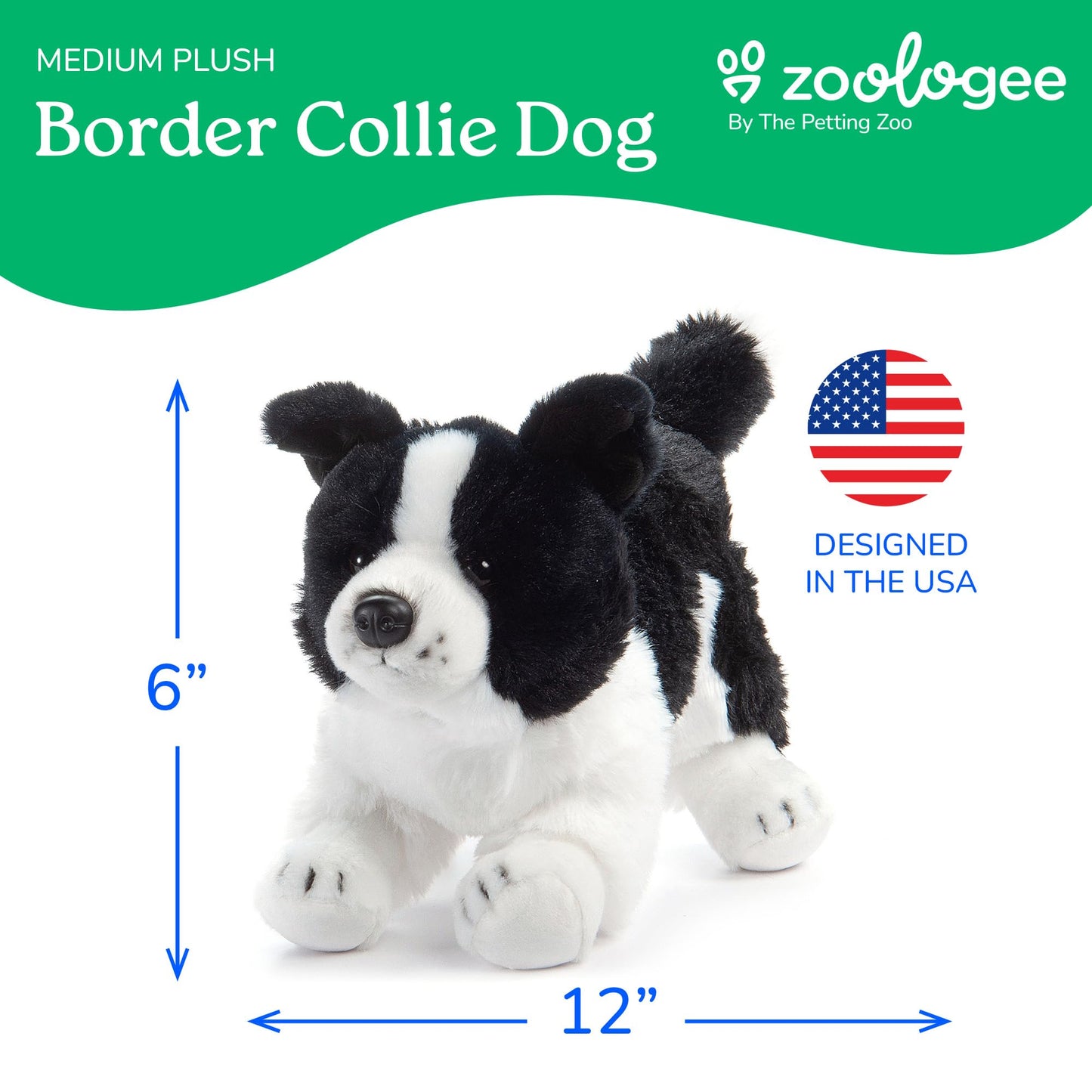 The Petting Zoo Border Collie Dog Stuffed Animal Plushie, Gifts for Kids, Dog Plush Toy 12 inches