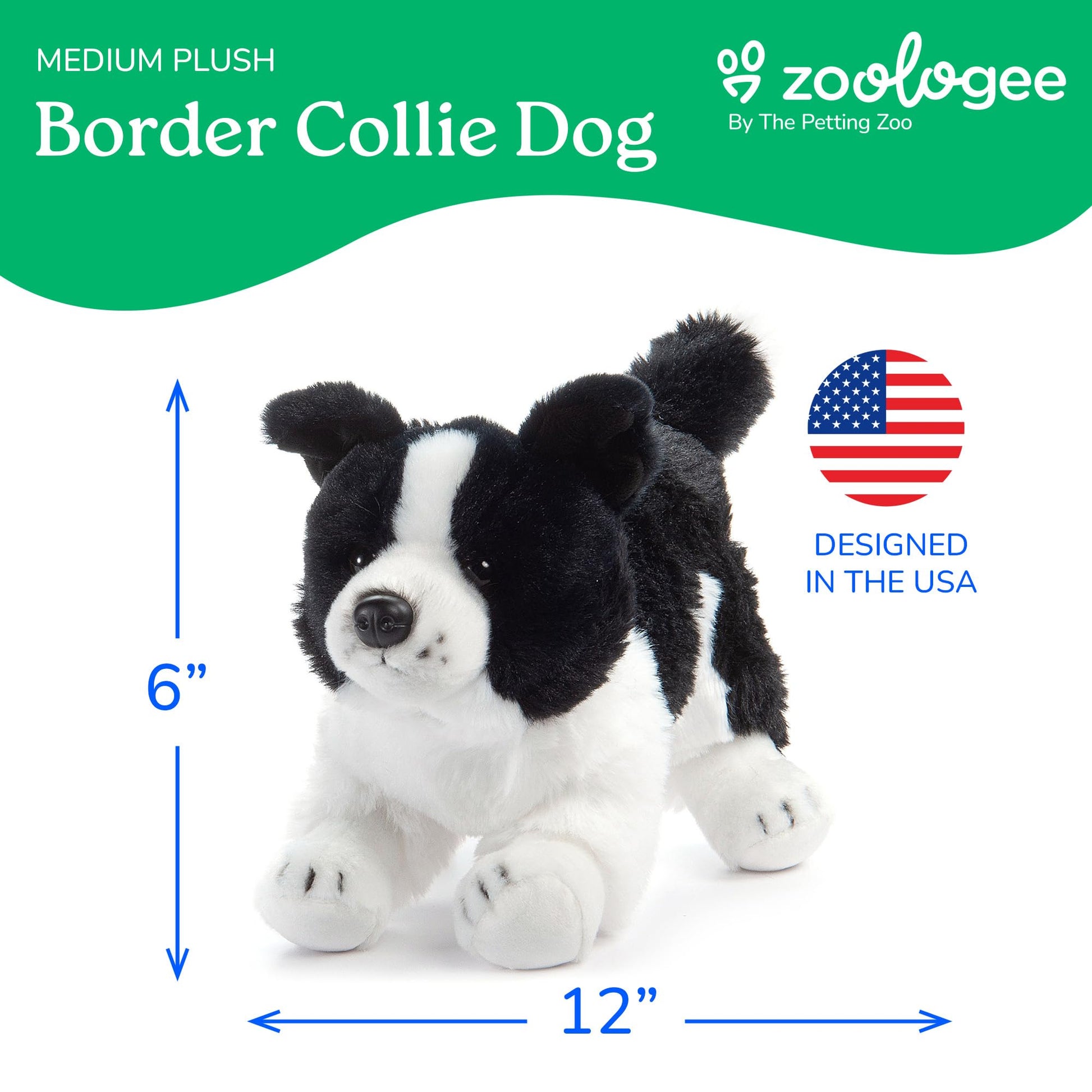 The Petting Zoo Border Collie Dog Stuffed Animal Plushie, Gifts for Kids, Dog Plush Toy 12 inches