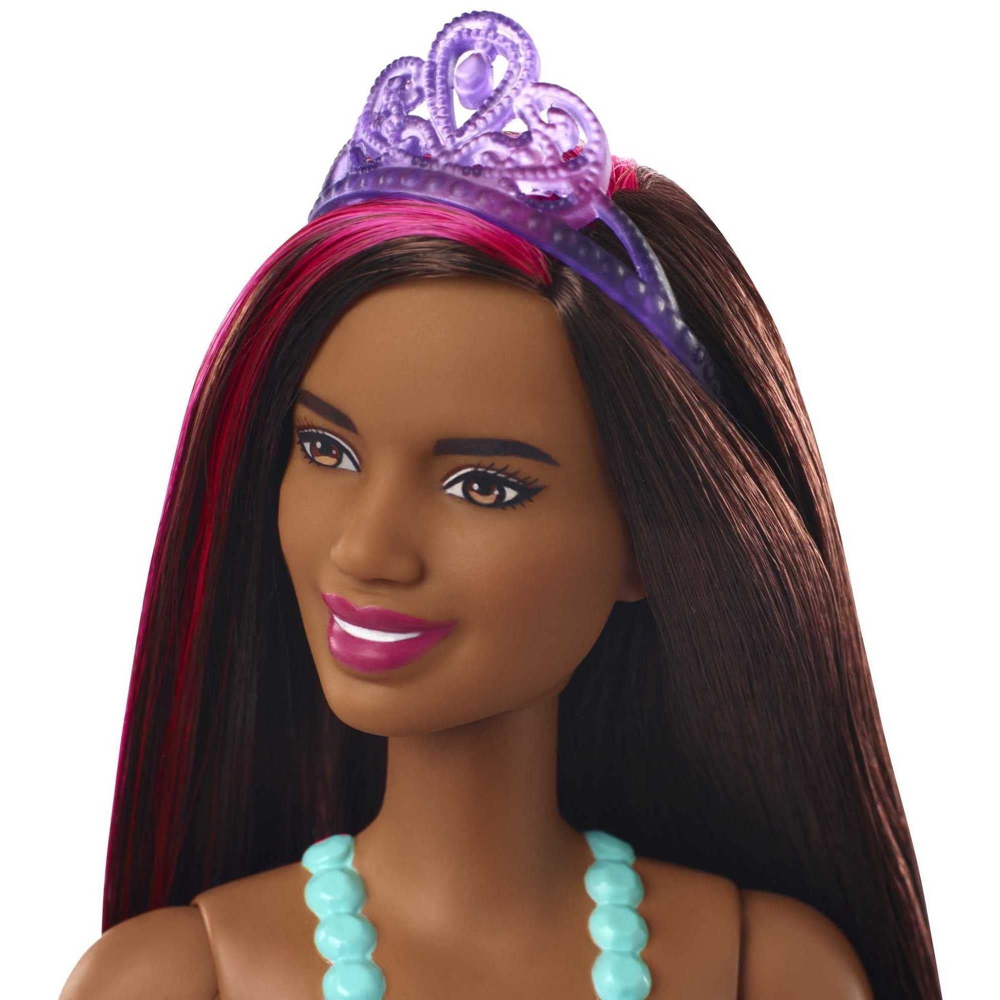 Barbie Dreamtopia Royal Fashion Doll & Accessory, Brunette with Pink Hairstreak Wearing Removable Blue Skirt & Headband