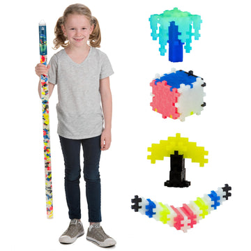 Plus-Plus: Super Tube - Glow-In-The Dark Mix -500 Pieces- Construction Building STEM Toy, Interlocking Mini Puzzle Blocks, Open Play Set, Kids Ages 5+