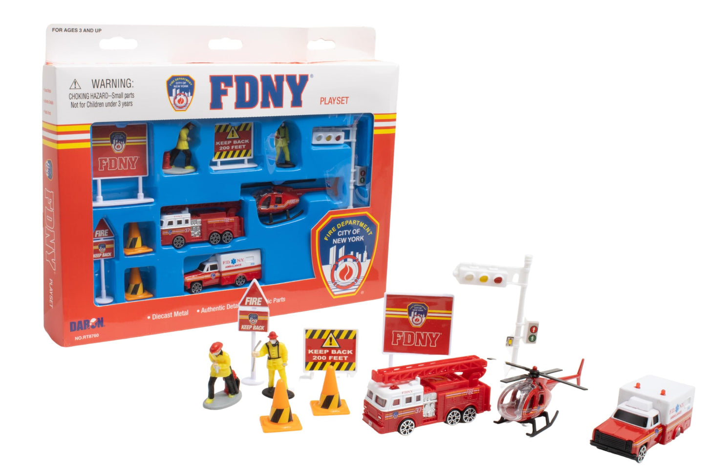 Daron FDNY Deluxe 11-Piece Playset of Die-Cast Metal and Plastic Vehicles, Aircraft, Figures, and Accessories Toy and Collectible Gift Pack for Ages