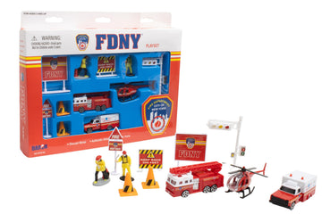 Daron FDNY Deluxe 11-Piece Playset of Die-Cast Metal and Plastic Vehicles, Aircraft, Figures, and Accessories Toy and Collectible Gift Pack for Ages
