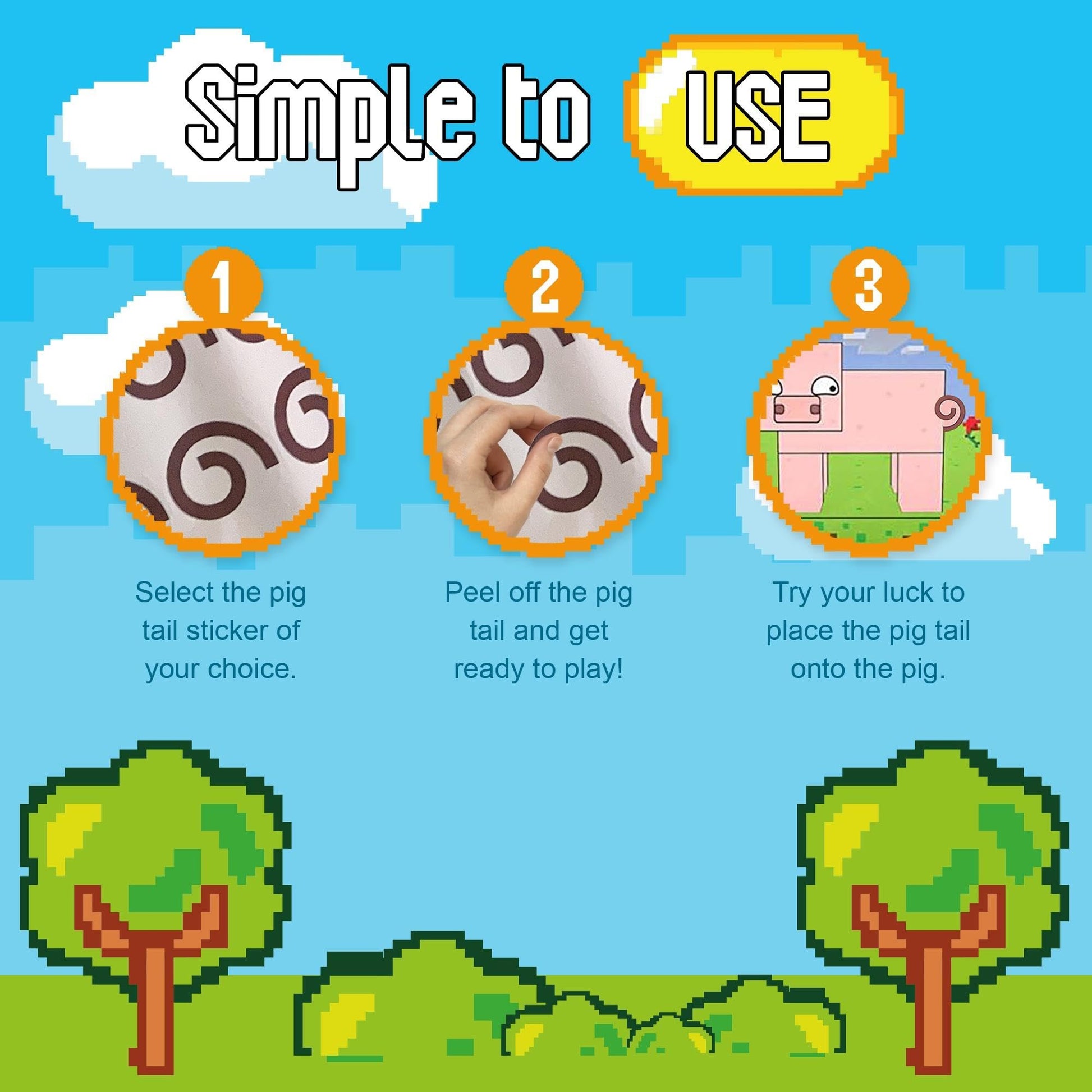Silly Goose Gifts Pin The Tail On The Pig - Fun Kids Birthday Party Supply Celebration Activity - Pixel Block Video Game Themed Mining Craft Adventure