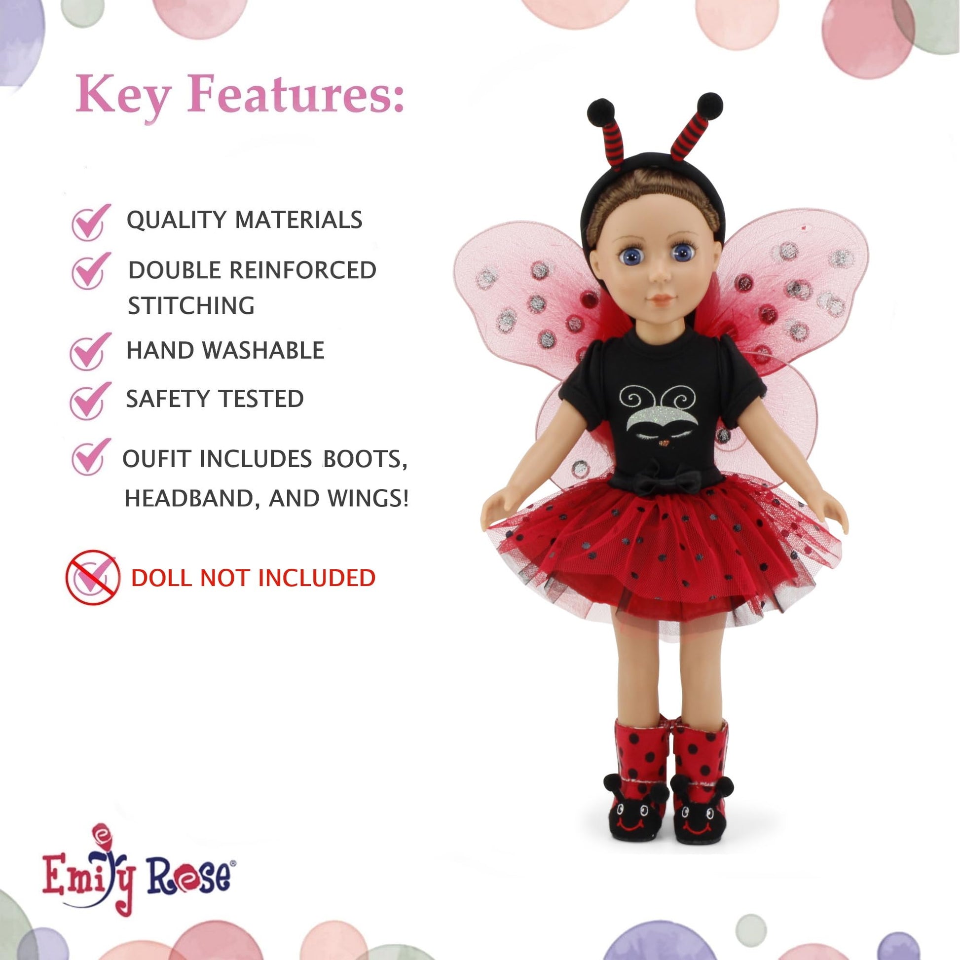 Emily Rose Magical Lady Bug 5 PC 14 inch Fashion Doll Halloween Costume Outfit with Removable Wings, Antenna Headband and Boots! | Clothes &