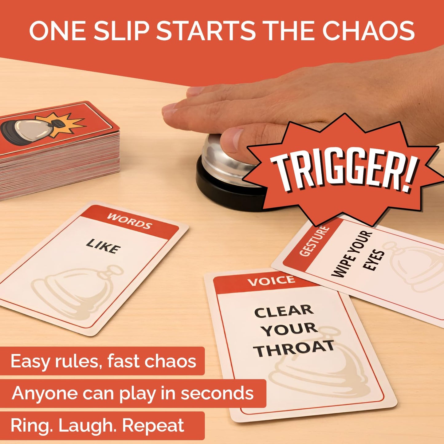 Tipsy Tonight Trigger Bell Party Game - Fast Reaction Buzzer Card Game for Adults & Groups | Ring The Bell Icebreaker Game for Game Night, Parties