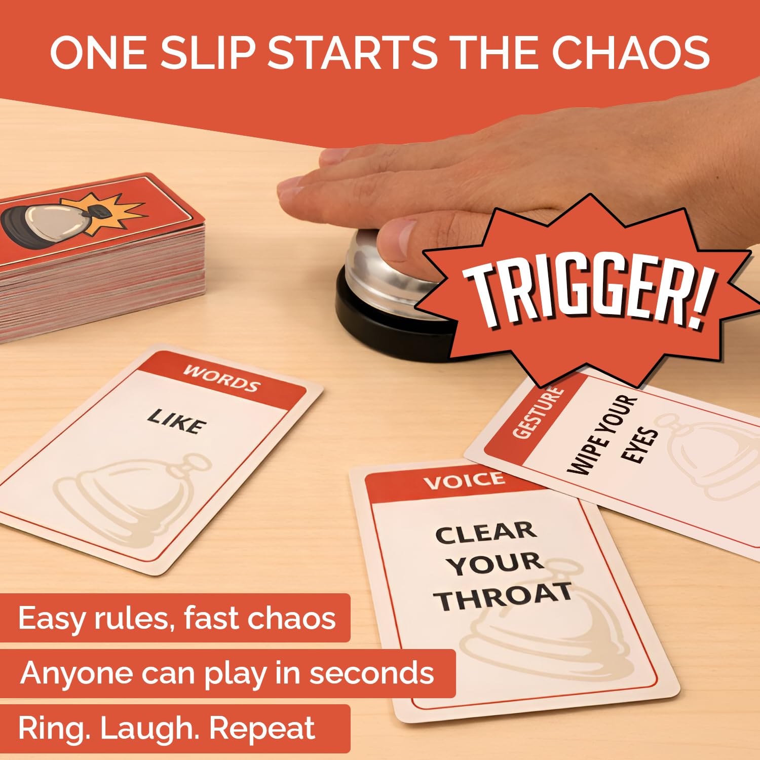 Tipsy Tonight Trigger Bell Party Game - Fast Reaction Buzzer Card Game for Adults & Groups | Ring The Bell Icebreaker Game for Game Night, Parties