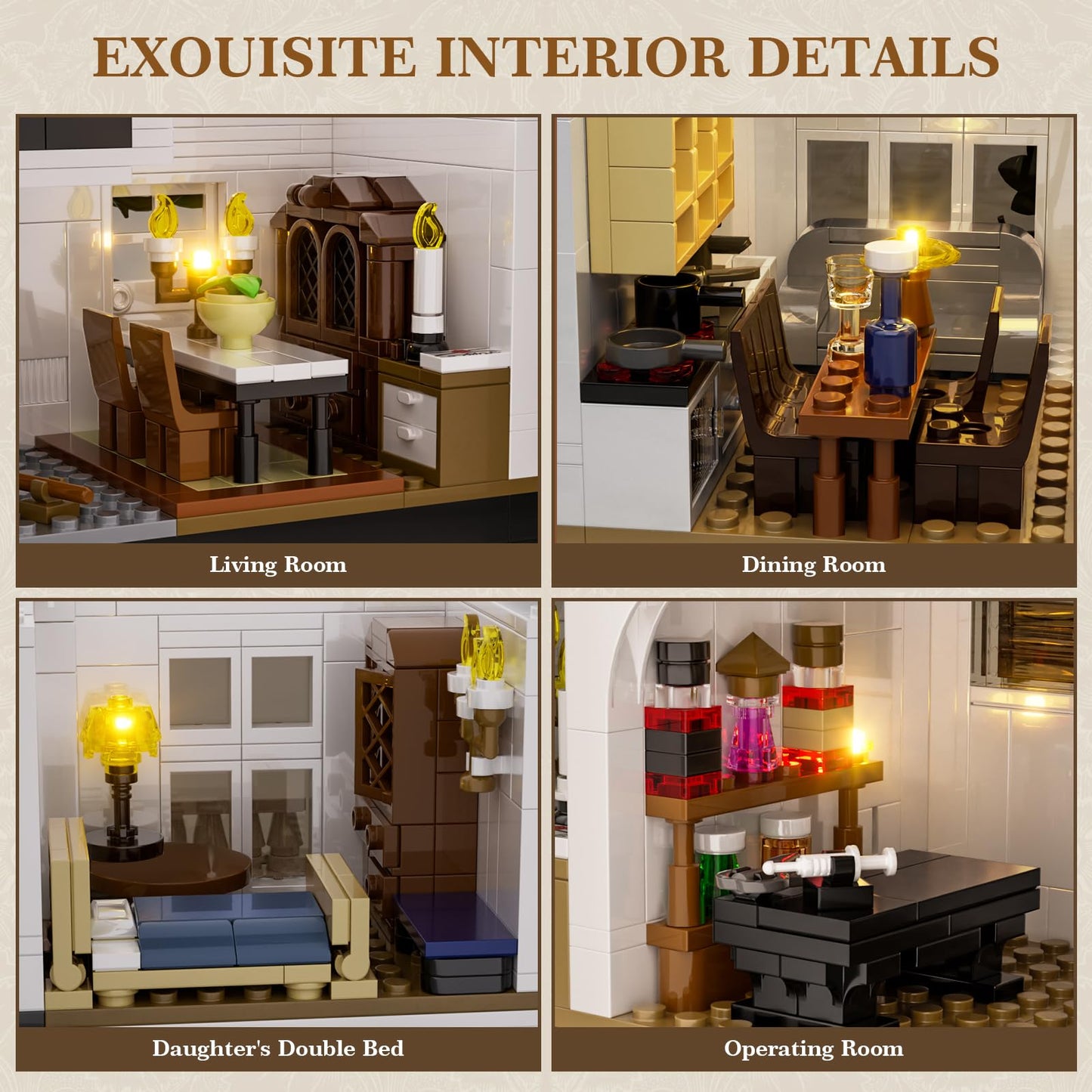 Magic House Building Set with LED Light, Owens House Blocks Toy, Creator Architecture Model Building Kit, Compatible with Lego Horror House, Home