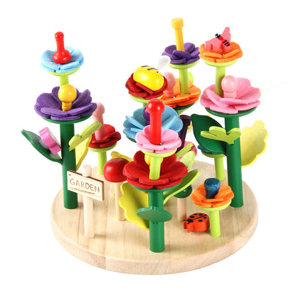 Wooden Flower Garden Building Toys for Kids, STEM Educational Activity Preschool Kit Gift for Boys Girls Age 3 4 5 6 7 Years Old, Stacking Game