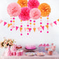 Hot-Pink Burnt-Orange Fall Party Decorations - 23pcs Birthday Baby Shower Tissue Pom Poms Streamers,Sunset Autumn Thanksgiving Tassel Garland