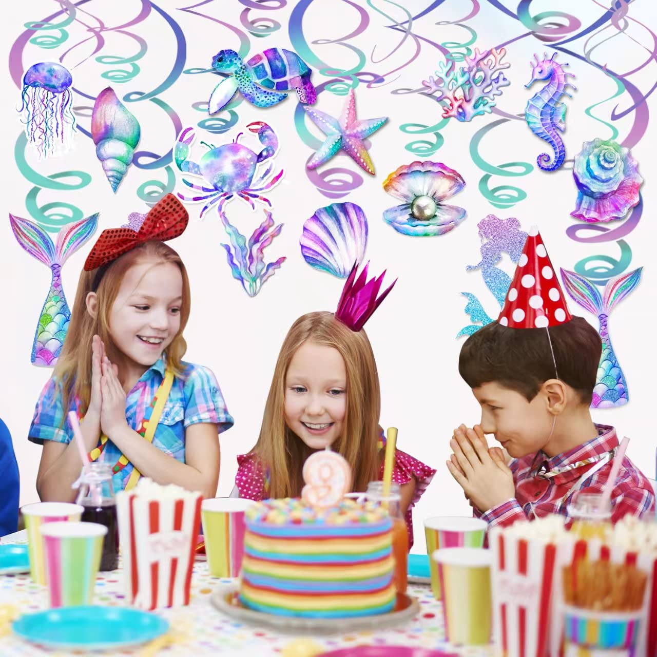 30 Pcs Mermaid Hanging Swirl - Mermaid Party Decorations, Mermaids Parties Supplies for Girls, Ocean Ceiling Streamers for Mermaids Party Favors, Baby