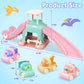 Dinosaur Slide for Toddlers 1-3, Car Ramp Race Track with 4 Push Cars, Pink