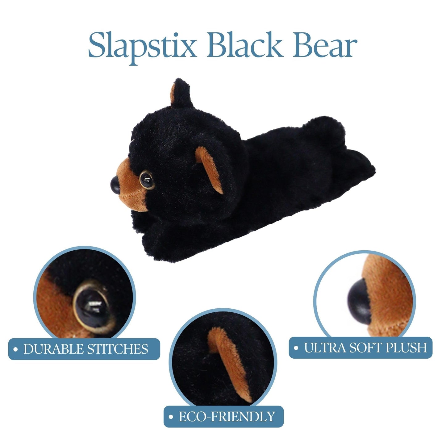 The Petting Zoo Black Bear Stuffed Animal Plushie Slap Bracelet, Gifts for Kids, Slapstix Wildlife Animals, Bear Plush Toy, 10 inches