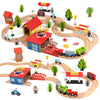 Qilay 69 PCS Wooden Train Set -Premium Wood Train Tracks & Trains Toys for Toddlers 3,4,5 Years Old, Expandable Train Toys Railway Kits for Girls
